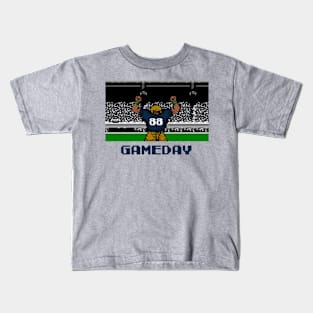 Blue and Gold Football Gameday Retro 8 Bit Linebacker Kids T-Shirt